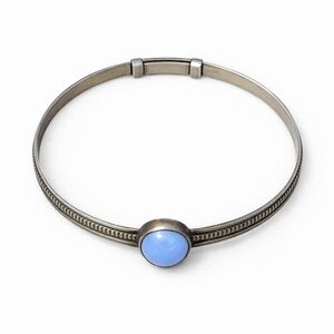 Vintage Sterling-Style Silver Cuff Bracelet with Pale Blue Cabochone